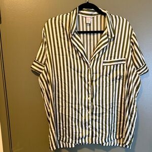 Victoria's Secret Olive and White Striped Pajama Shirt an Shorts